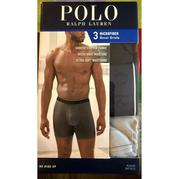 POLO RALPH LAUREN MICROFIBER BOXER BRIEF COLOR NVBBP3 BLACK/CRUISE/GREY - Picture 1 of 14